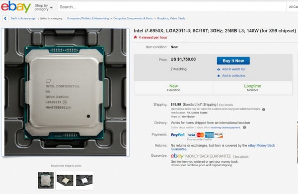 Новые процессоры Intel Broadwell-E замечены на eBay - «Новости сети»