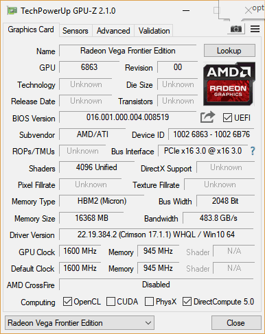 Результаты любительского тестирования карты Radeon Vega Frontier Edition - «Новости сети» Результаты любительского тестирования карты Radeon Vega Frontier Edition - «Новости сети»
