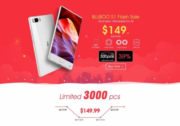 С 1 октября безрамочный смартфон Bluboo S1 будет доступен с максимальной скидкой по цене $149,99 - «Новости сети»