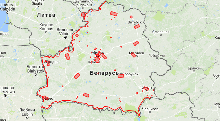 Карта запретных зон для полетов на квадрокоптере