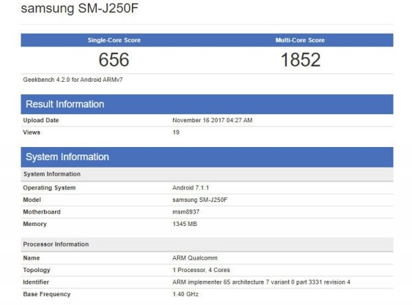 Смартфон начального уровня Samsung Galaxy J2 Pro (2018) замечен в бенчмарке - «Новости сети»