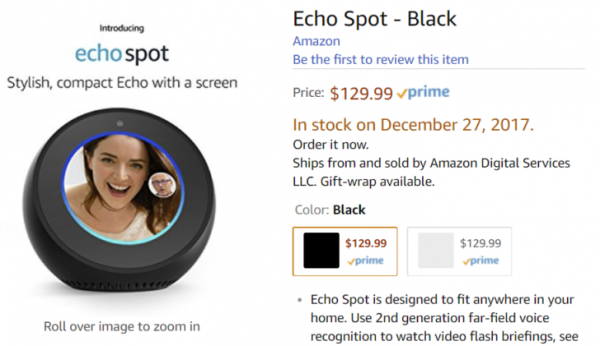 Запасы Amazon Echo Spot закончились в первый день старта поставок - «Новости сети»