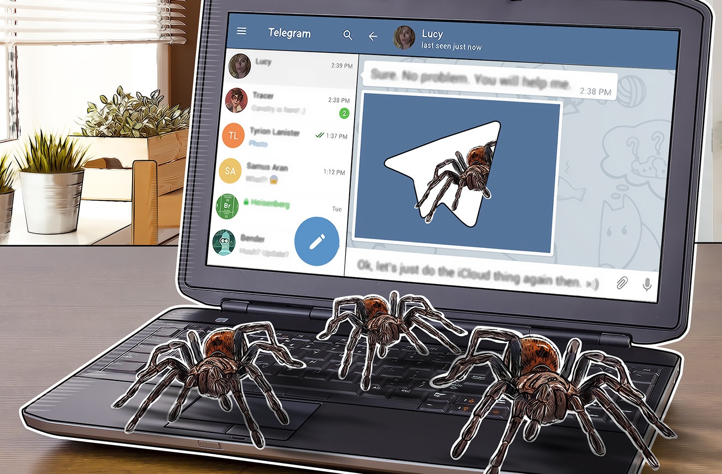 Телеграмм атакуют. Telegram уязвимость. Темы для тг на планшете. Угрозы в телеграмме. Сканер уязвимостей картинка паук.
