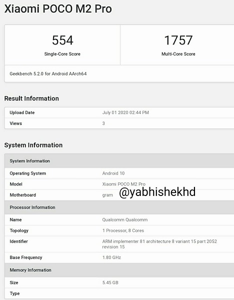 Доступный Xiaomi POCO M2 Pro был замечен в базе данных GeekBench - «Новости сети»